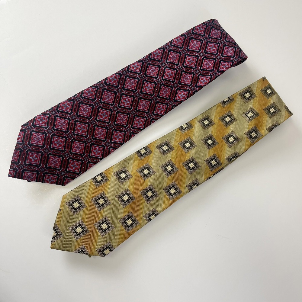 Stacy Adams Grande Knot Mens Tie Necktie Lot of 2 Multicolor Geometric
